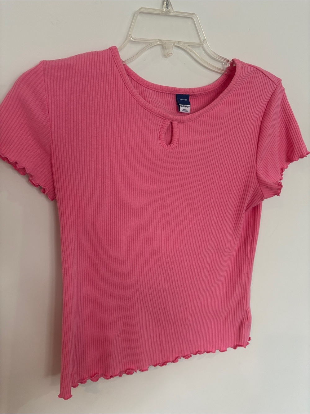 Old Navy Hot Pink Ribbed Short Sleeve Keyhole Tee